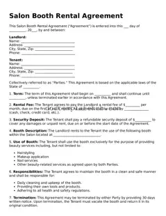 Official Salon Booth Rental Agreement Form