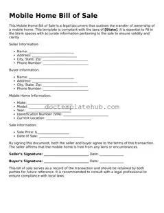 Official Mobile Home Bill of Sale Form