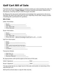 Official Golf Cart Bill of Sale Form