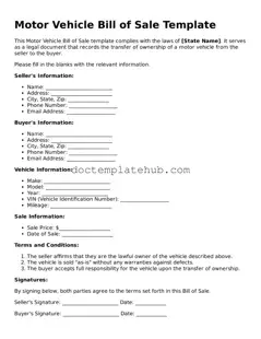 Official Motor Vehicle Bill of Sale Form
