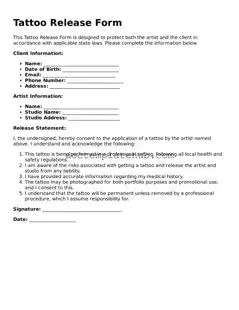 Official Tattoo Release Form