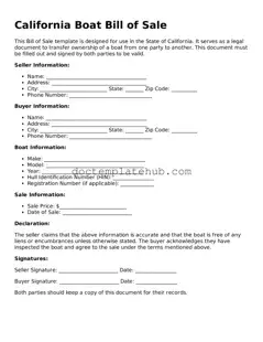 Fillable Boat Bill of Sale Template for California State