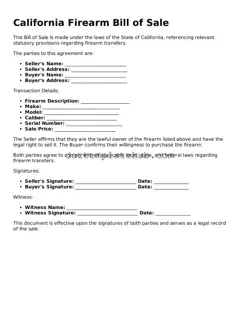 Fillable Firearm Bill of Sale Template for California State