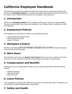 Fillable Employee Handbook Template for California State