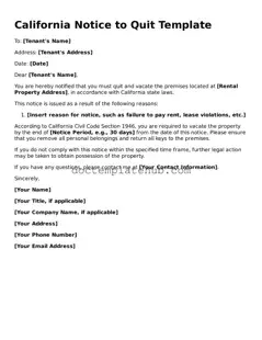 Fillable Notice to Quit Template for California State