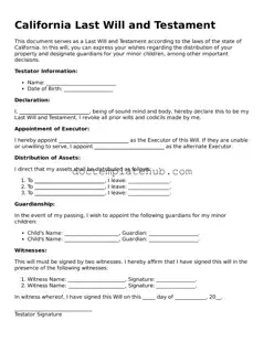 Fillable Last Will and Testament Template for California State