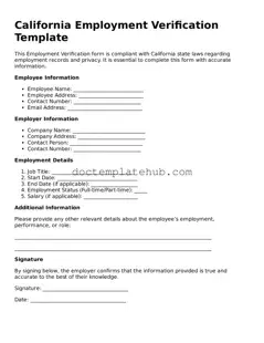 Fillable Employment Verification Template for California State