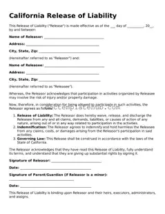Fillable Release of Liability Template for California State