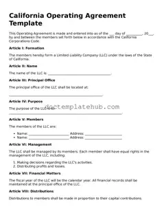 Fillable Operating Agreement Template for California State