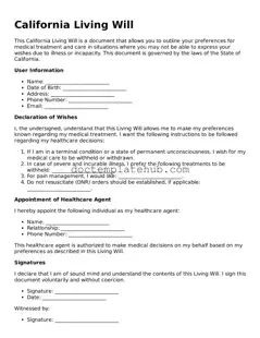 Fillable Living Will Template for California State