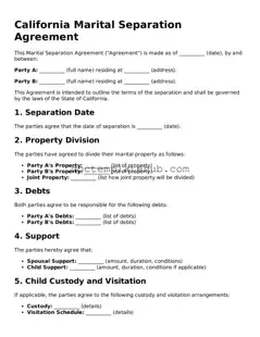 Fillable Marital Separation Agreement Template for California State