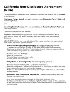 Fillable Non-disclosure Agreement Template for California State