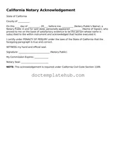 Fillable Notary Acknowledgement Template for California State
