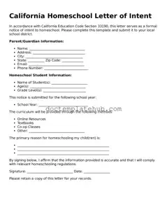 Fillable Homeschool Letter of Intent Template for California State