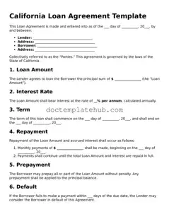 Fillable Loan Agreement Template for California State
