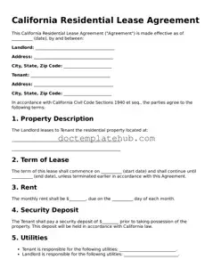 Fillable Residential Lease Agreement Template for California State