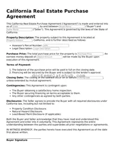 Fillable Real Estate Purchase Agreement Template for California State