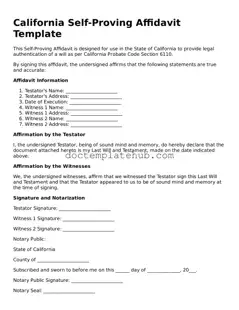 Fillable Self-Proving Affidavit Template for California State