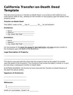 Fillable Transfer-on-Death Deed Template for California State