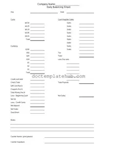 Fill Your Cash Drawer Count Sheet Form