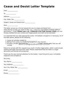 Official Cease and Desist Letter Form