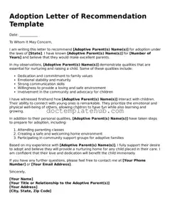 Official Adoption Letter of Recommendation Form