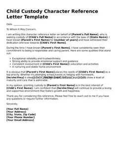 Official Character Reference Letter for Child Custody Form