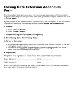 Official Closing Date Extension Addendum Form Form