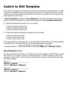 Official Codicil to Will Form