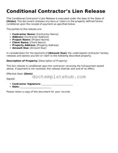 Official Conditional Contractor’s Lien Release Form