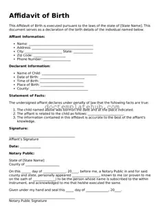 Official Affidavit of Birth Form