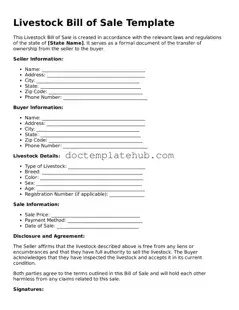 Official Livestock Bill of Sale Form
