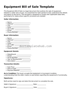 Official Equipment Bill of Sale Form