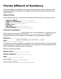 Fillable Affidavit of Residency Template for Florida State