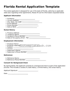 Fillable Rental Application Template for Florida State