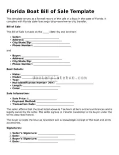 Fillable Boat Bill of Sale Template for Florida State