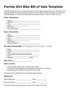 Fillable Dirt Bike Bill of Sale Template for Florida State
