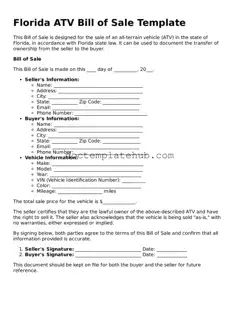 Fillable ATV Bill of Sale Template for Florida State