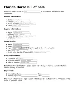 Fillable Horse Bill of Sale Template for Florida State