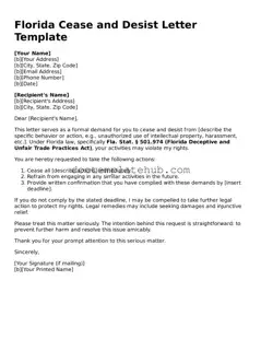 Fillable Cease and Desist Letter Template for Florida State
