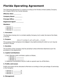 Fillable Operating Agreement Template for Florida State