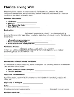 Fillable Living Will Template for Florida State