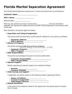 Fillable Marital Separation Agreement Template for Florida State