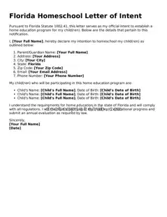 Fillable Homeschool Letter of Intent Template for Florida State