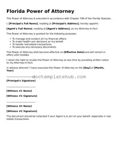Fillable Power of Attorney Template for Florida State