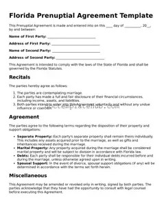 Fillable Prenuptial Agreement Template for Florida State