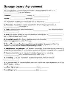 Official Garage Lease Agreement Form