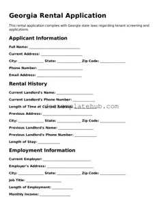 Fillable Rental Application Template for Georgia State