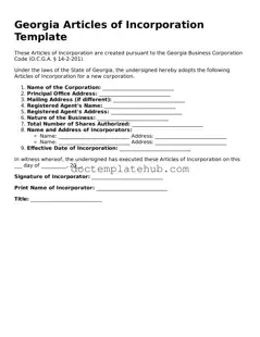 Fillable Articles of Incorporation Template for Georgia State