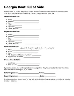 Fillable Boat Bill of Sale Template for Georgia State